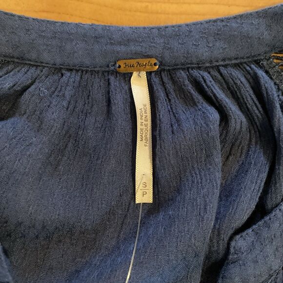 Free People Blue Go Lightly Swing Dress V Neck 3/4 Sleeve Boho-Size Small - Picture 15 of 16